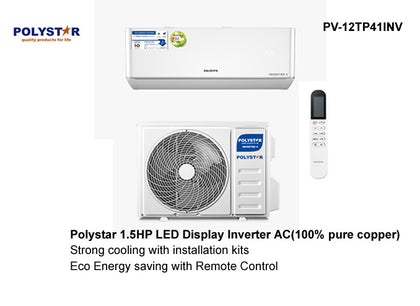 Polystar 1.5HP LED DIsplay Inverter Split Air conditioner With Kit | PV-12TP4INV