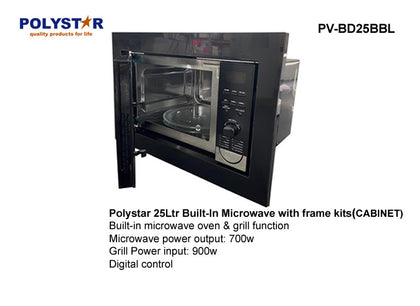 Polystar 25 Liters Built-In Stainless Steel Microwave with Grill and Frame Kit | PV-BD25BBL