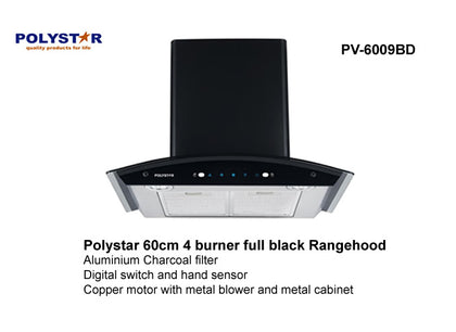 Polystar 60cm 4 Burner Kitchen Smoke Rangehood | PV-6009BD
