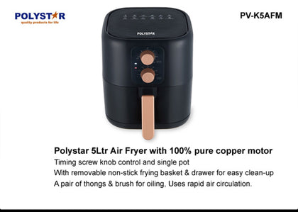 Polystar 5L Healthy Air Fryer 100% copper Black | PV-K5AFM