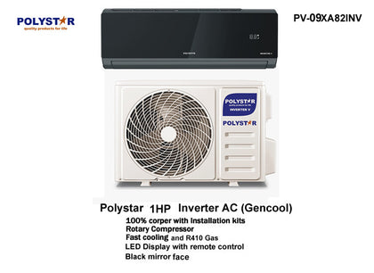 Polystar 1HP Inverter Black Mirror Split Unit Air Conditioner With Free Kit| PV-09XA82INV
