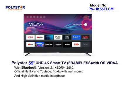 Polystar 55 Inch Uhd 4k Smart Led Tv Frameless Vidaa