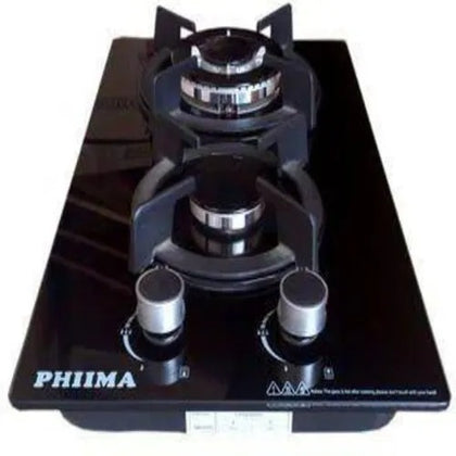 Phiima  2 Gas Burner Inbuilt Gas Hob Black