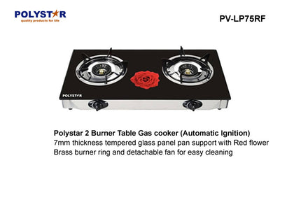 Polystar Two Gas Burner Table Top Gas Cooker Auto Ignition | PV-LP75RF