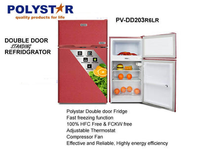 Polystar Double Door 80 Litres Fridge | PV-DD2036LR