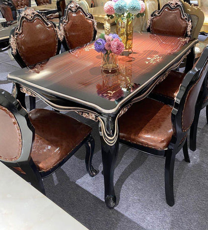 Exclusive Marble Dinning Table Set With 6 Sitting Chair Brown Black| Exc 25 Generic